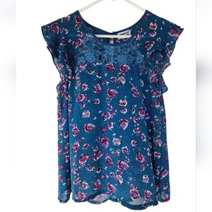 Dream Out Loud by Selena Gomez Floral Flutter Cap Sleeve Blouse, Size M